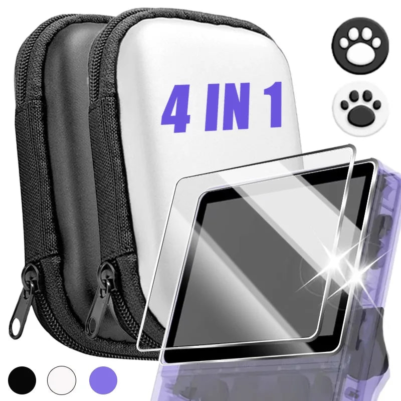 4 in 1 For R36S/R35S Screen Protector Tempered Glass Film & Game Console Storage Bag EVA Portable Protective Case For R36S/R35S
