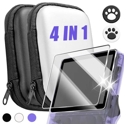 4 in 1 For R36S/R35S Screen Protector Tempered Glass Film & Game Console Storage Bag EVA Portable Protective Case For R36S/R35S